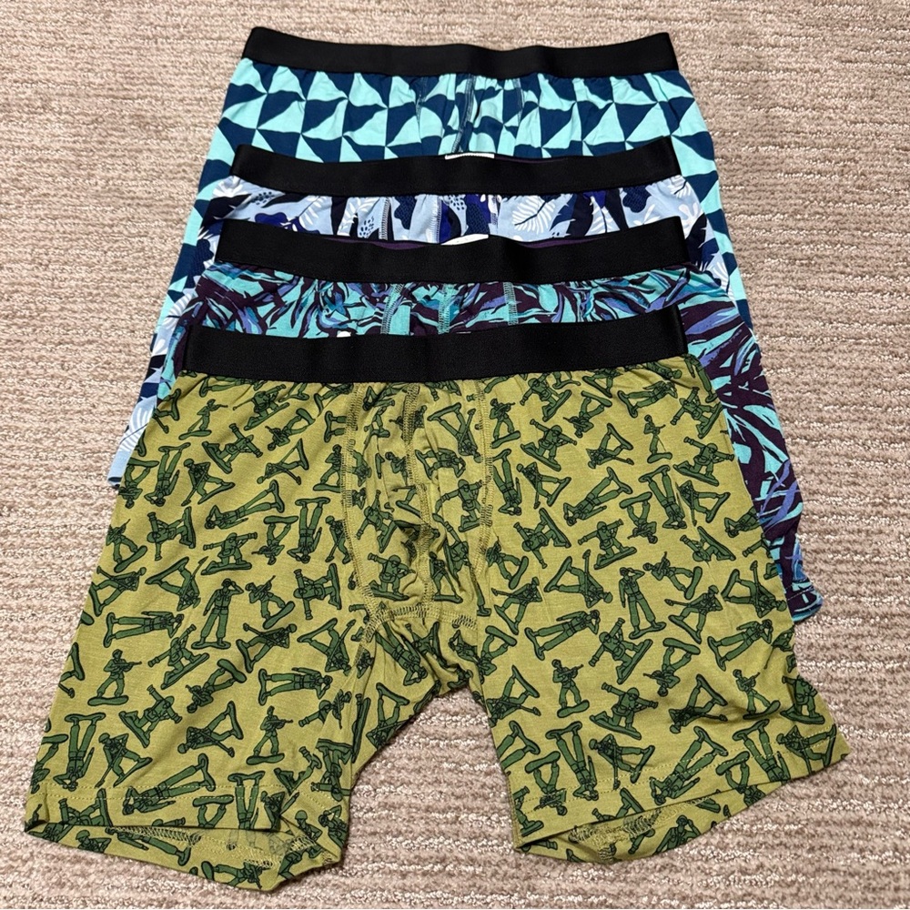 4 Pairs MeUndies Boxer Briefs - Green, Blue, Black Patterns
